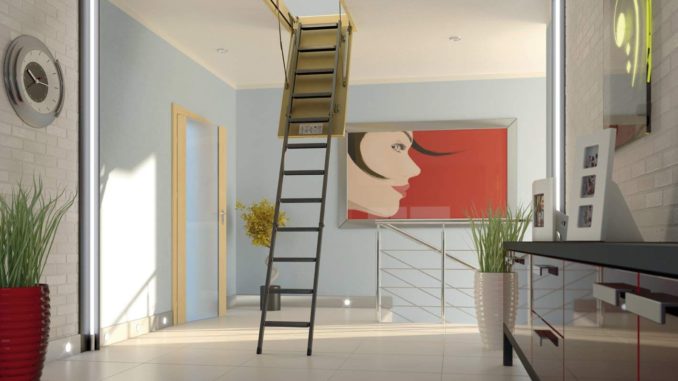 Aluminum and Wood Loft Ladders Feature At the Top in Loft Ladder Ideas